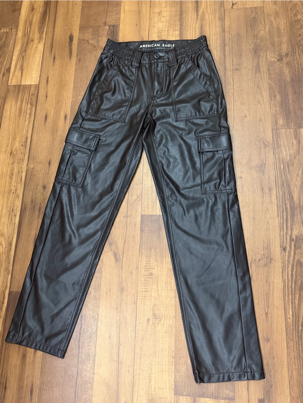 American Eagle Outfitters Women Brown Faux Leather Slim Cargo Jeans